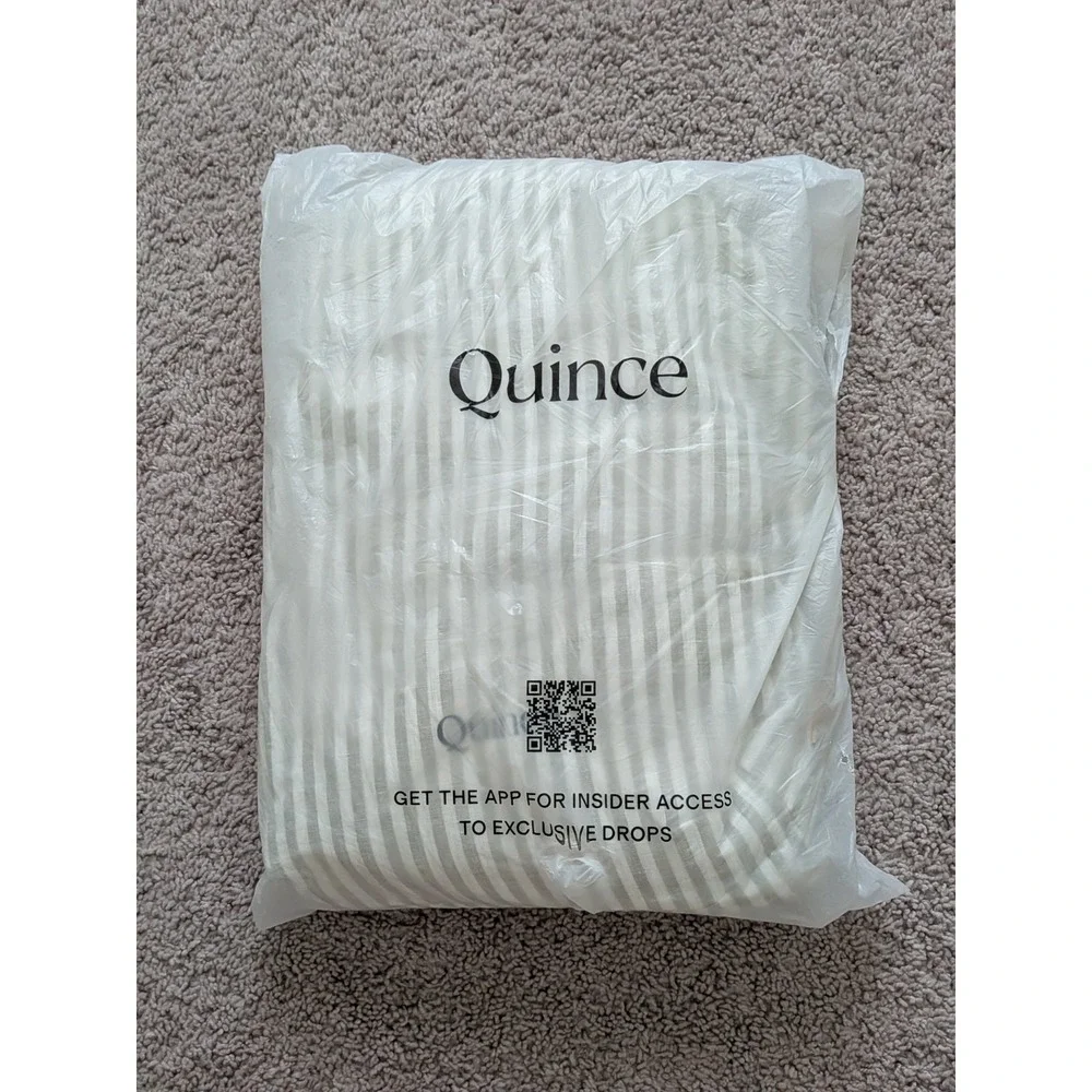 Quince European Linen Sheet Set Willowleaf White Stripe Twin + Flat Sheet NWOT